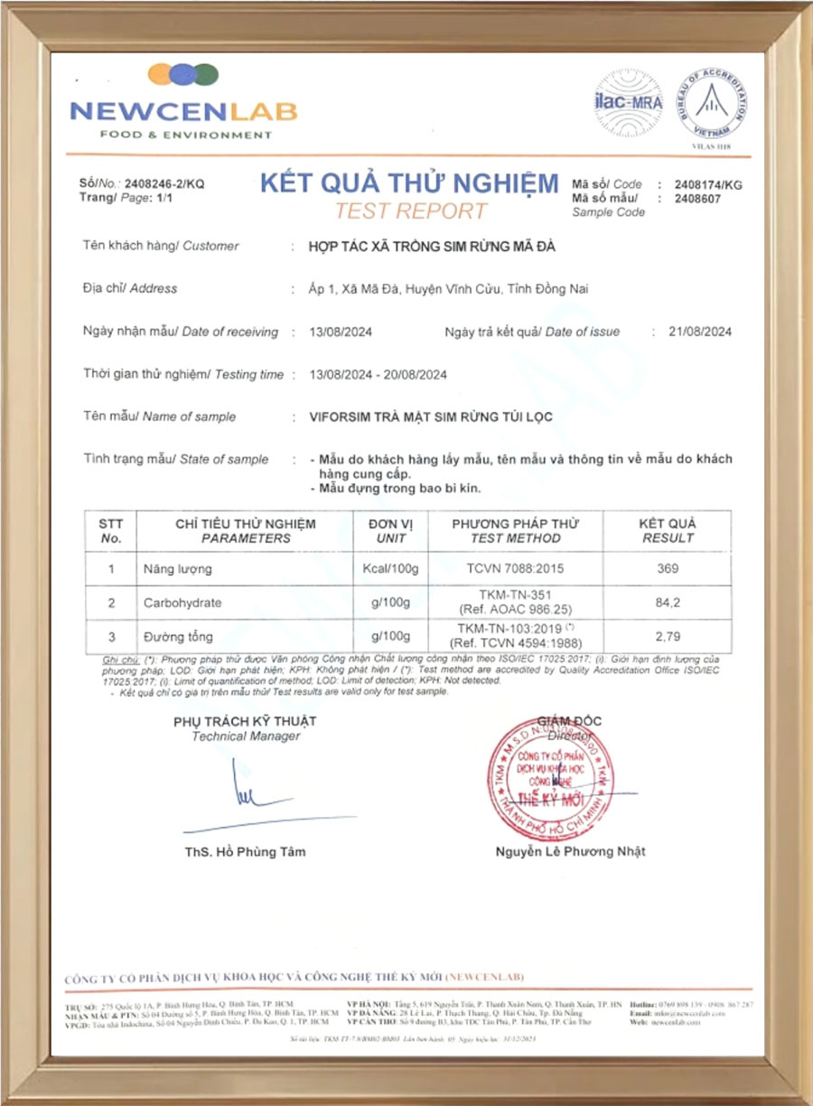 Thành phần dinh dưỡng trong Trà Mật Sim Rừng ViforSim