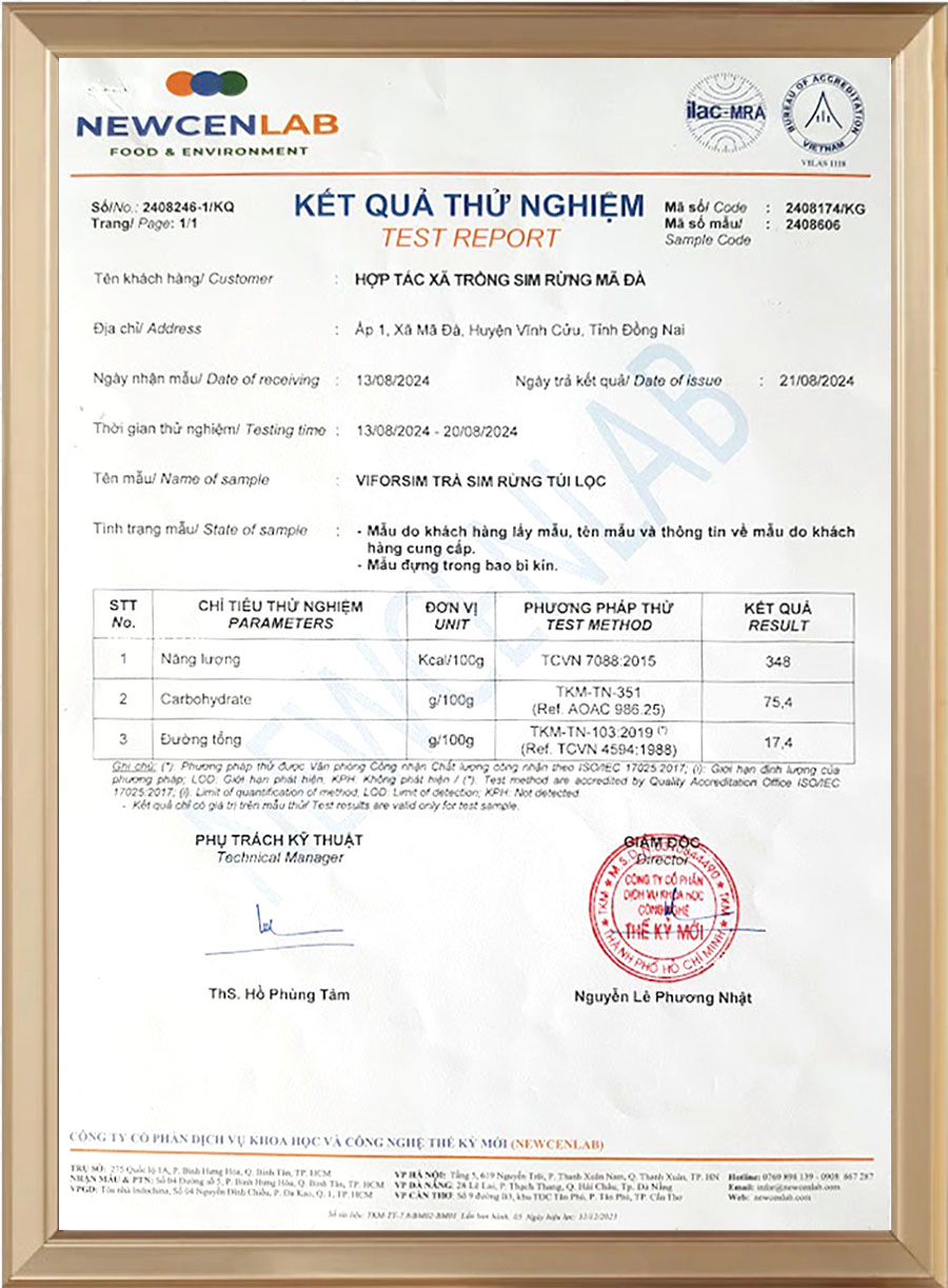 Thành phần dinh dưỡng trong Trà Sim Rừng ViforSim